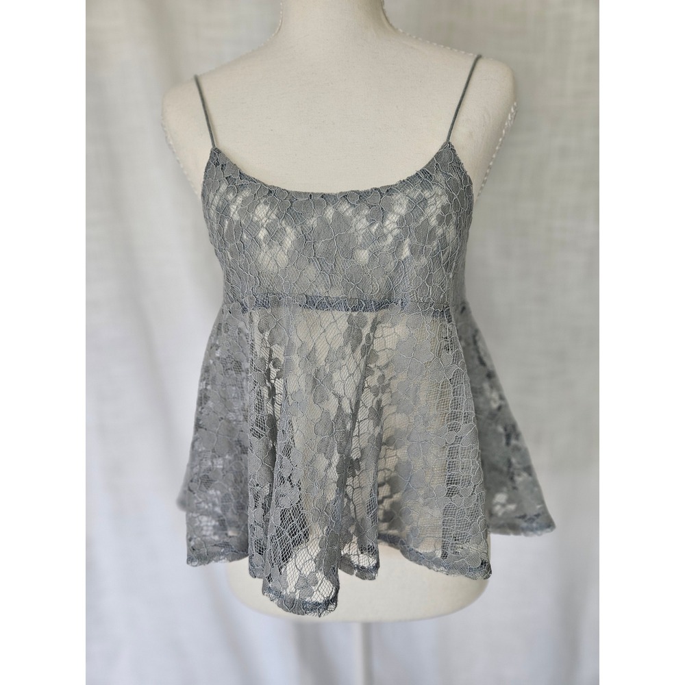 Lace Peplum Camisole‎ Women S Gray Blue Floral Sheer Babydoll Coquette Fairycore